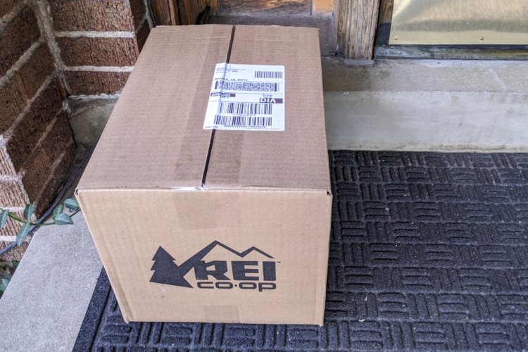 REI box on a front porch