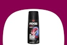 axe body spray on maroon and white background