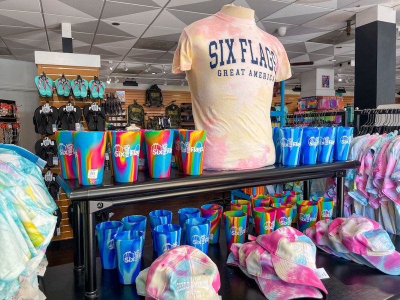 Six flags souvenirs inside a gift shop