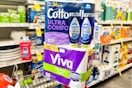 viva paper towels, cottonelle toilet paper, and dawn dish soap