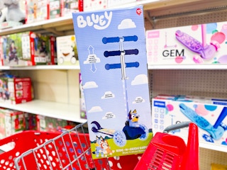bluey scooter sitting on a target cart