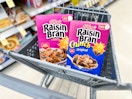 Raisin bran cereal in shopping cart