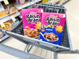 Raisin bran cereal in shopping cart