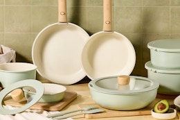 pots and pans on kitchen island