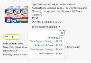 Lysol wipes Amazon receipt