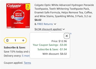 Colgate toothpaste Amazon receipt