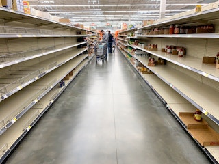 Empty grocery store shelves.