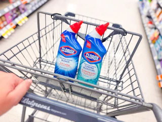 clorox toilet bowl cleaners in a walgreens cart