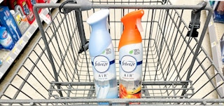 two cans of Febreze air freshener in shopping cart