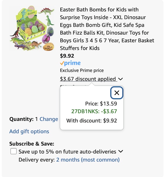 Amazon receipt dino bombs