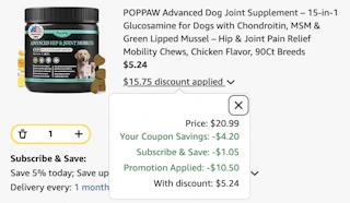 dog joint supplements Amazon receipt