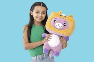 child holding the LankyBox Foxy Plush