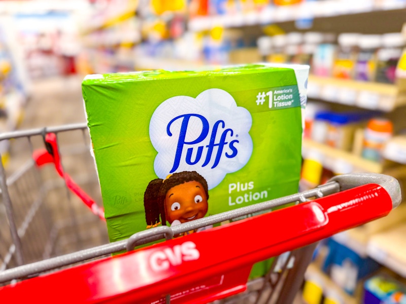 puffs facial tissues in a cvs cart