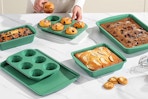 Lifestyle image of the green Mainstays Bakeware Set