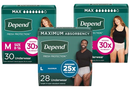 3 Depend Incontinence Products