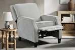 Lifestyle image of a light gray Modern Push Back Recliner