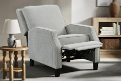 Lifestyle image of a light gray Modern Push Back Recliner