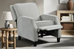 Lifestyle image of a light gray Modern Push Back Recliner