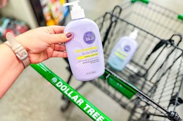 hand holding dollar tree pro silk body lotion eos dupe