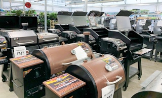 area shot of grills and meat smokers