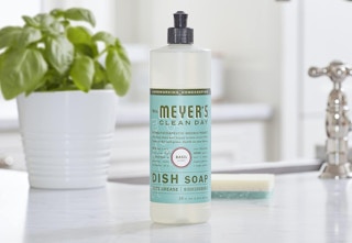 mrs. meyers hand soap on counter