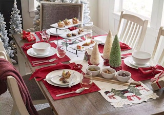a christmas tablescape with red placemats