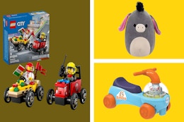 Macy's Toy Sale: $6 Squishmallows, $8 Lego Sets, $20 Bluey Ride, and More card image