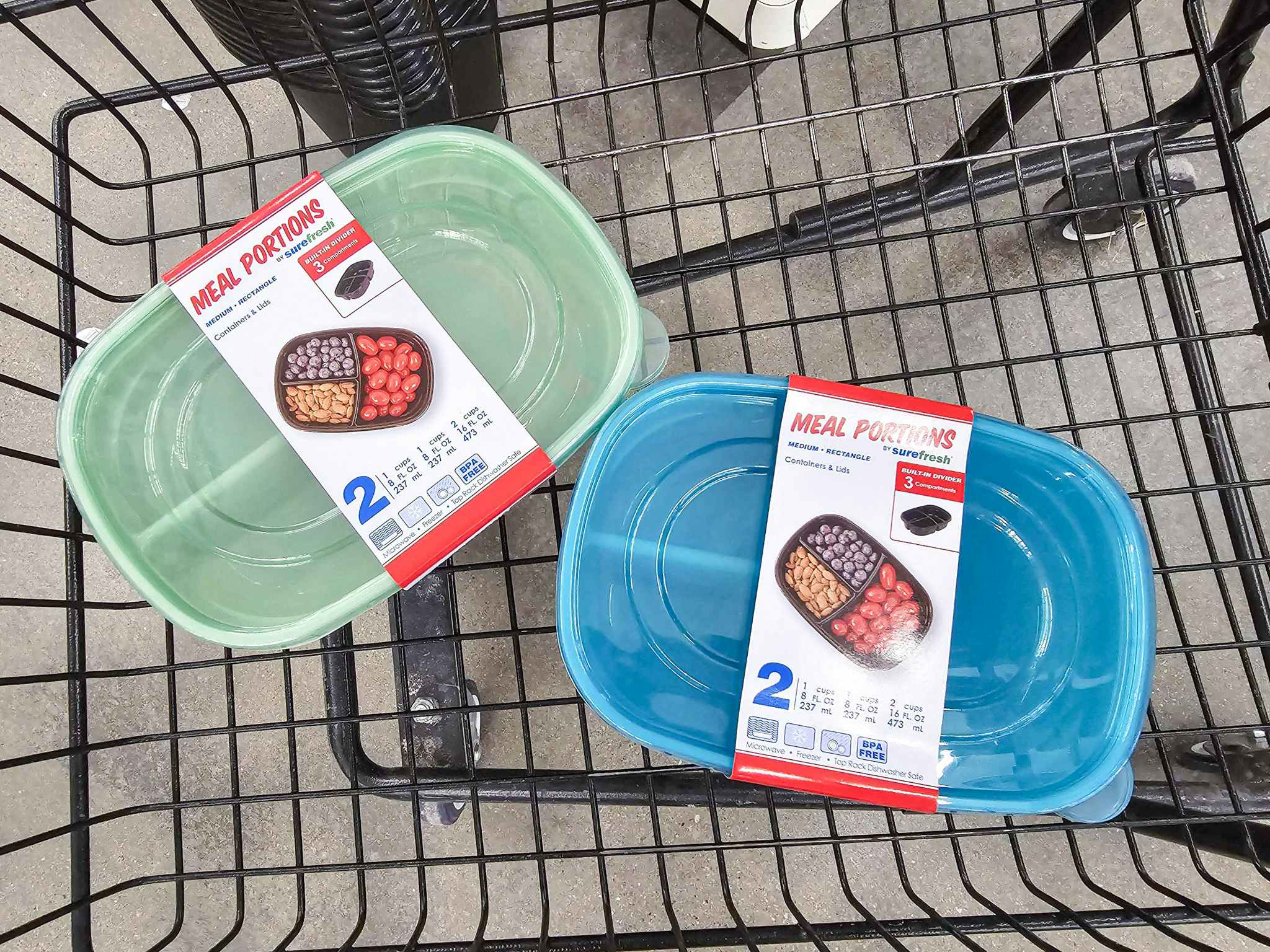 meal prep containers in a cart