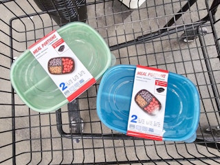 meal prep containers in a cart
