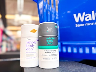 dove whole body deo sticks on shelf next to walmart basket