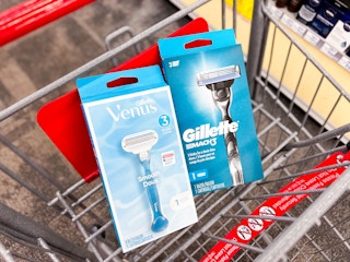 two Gillette and Venus razor packs inside shopping cart