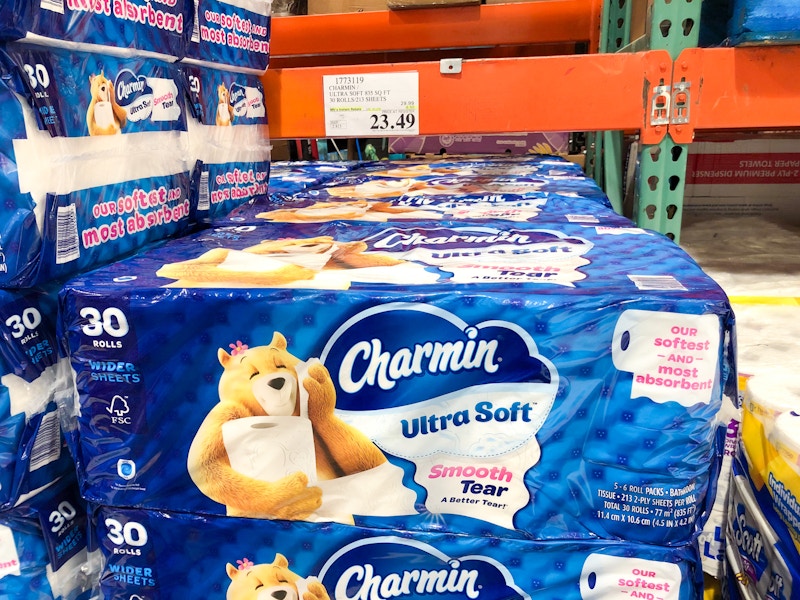 costco charmin ultra soft toilet paper 30 ct 835 sq ft signage