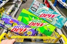 mtn dew soda 12-packs in shopping cart