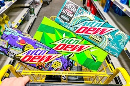 mtn dew soda 12-packs in shopping cart