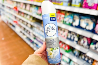 person holding glade air freshener 