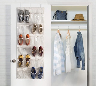 shoe organizer on a closet door