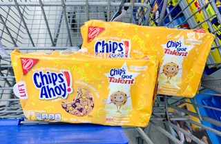 two packages of chips ahoy golden candy chip cookies in walmart cart