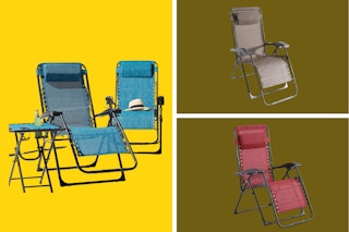 A collage of multicolored antigravity chairs