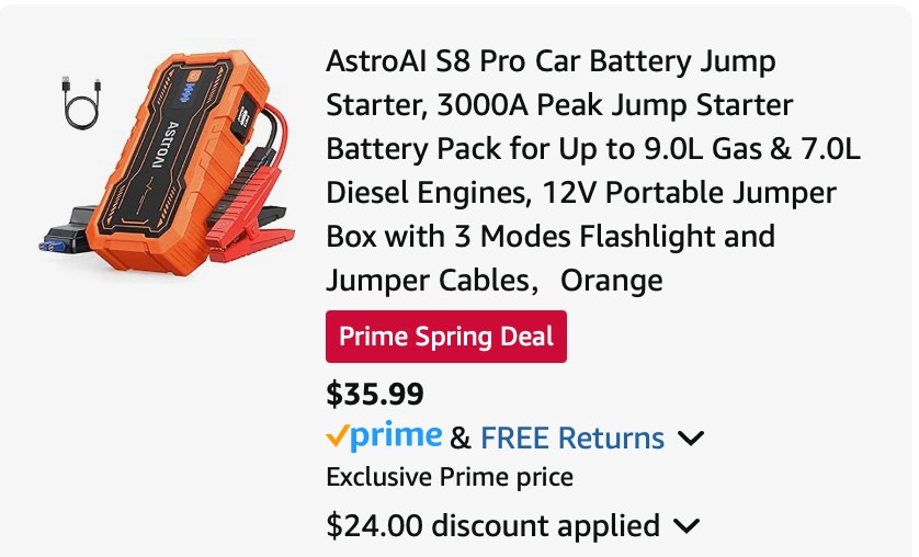 car battery jump starter Amazon receipt