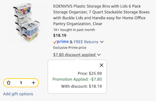 storage bins Amazon receipt