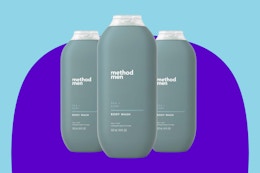 Method Men Body Wash, Sea + Surf on blue background.