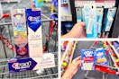 collage image of premium crest toothpaste, neutrogena lip sleeping mask, pop tarts, and rice krispies treats
