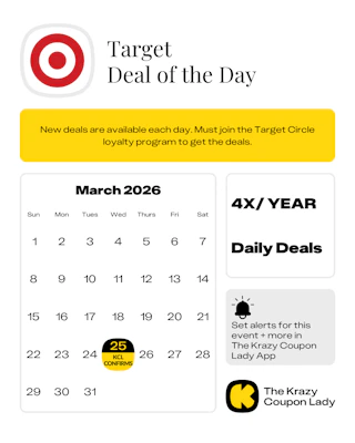 Calendar graphic of the target deal of the day confirmed for march 25 2026