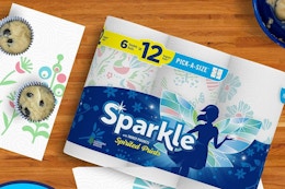 Package of Sparkle Pick-A-Size Paper Towels on Kitchen Table