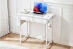 Lifestyle image of a white Jionjoy writing desk in room setting