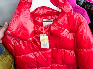 jacket on hanger at Target with a clearance tag hanging on it