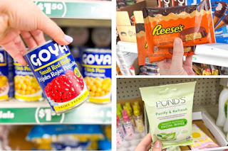 dollar tree goya, reese's, pond's 3-photo collage