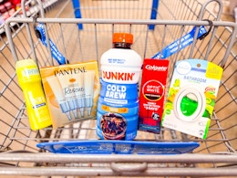 Ban, Pantene, Dunkin, Colgate & Febreze products in Walmart shopping cart