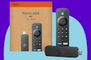Amazon Fire TV Stick 4K on a blue background.