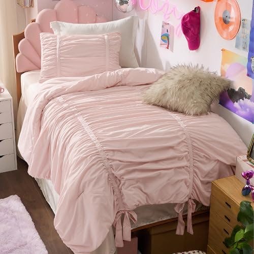 Bedsure Girls' Bow Trim Comforter Set